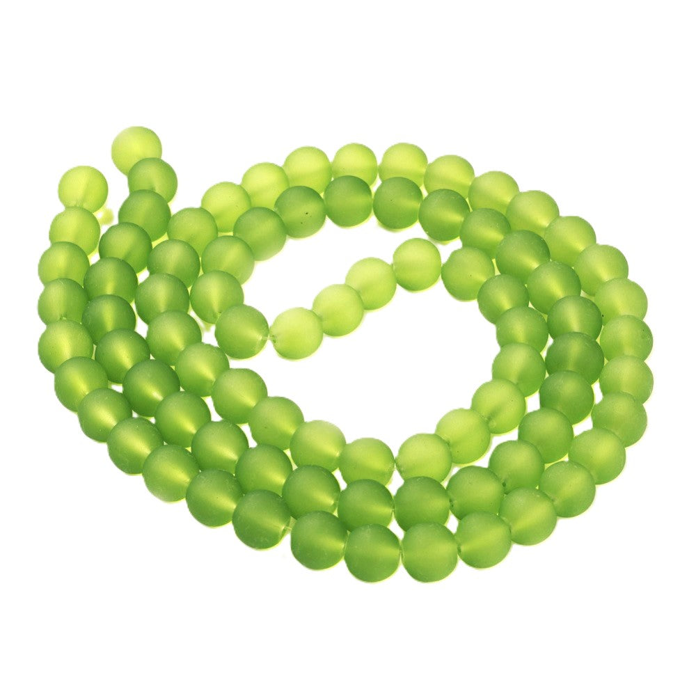 Green Glass Beads Plain Round 6mm Frosted Strand Of 135+