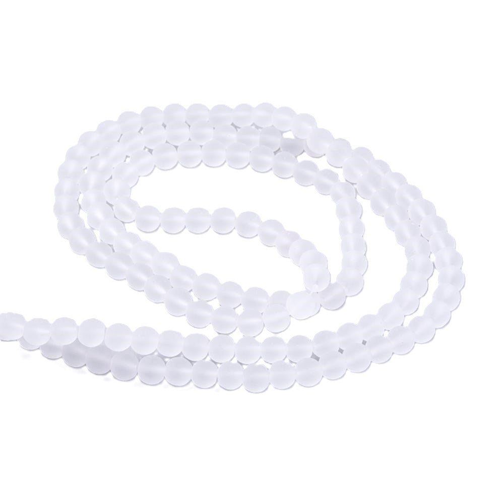White/Clear Glass Beads Plain Round 6mm Frosted Strand Of 135+