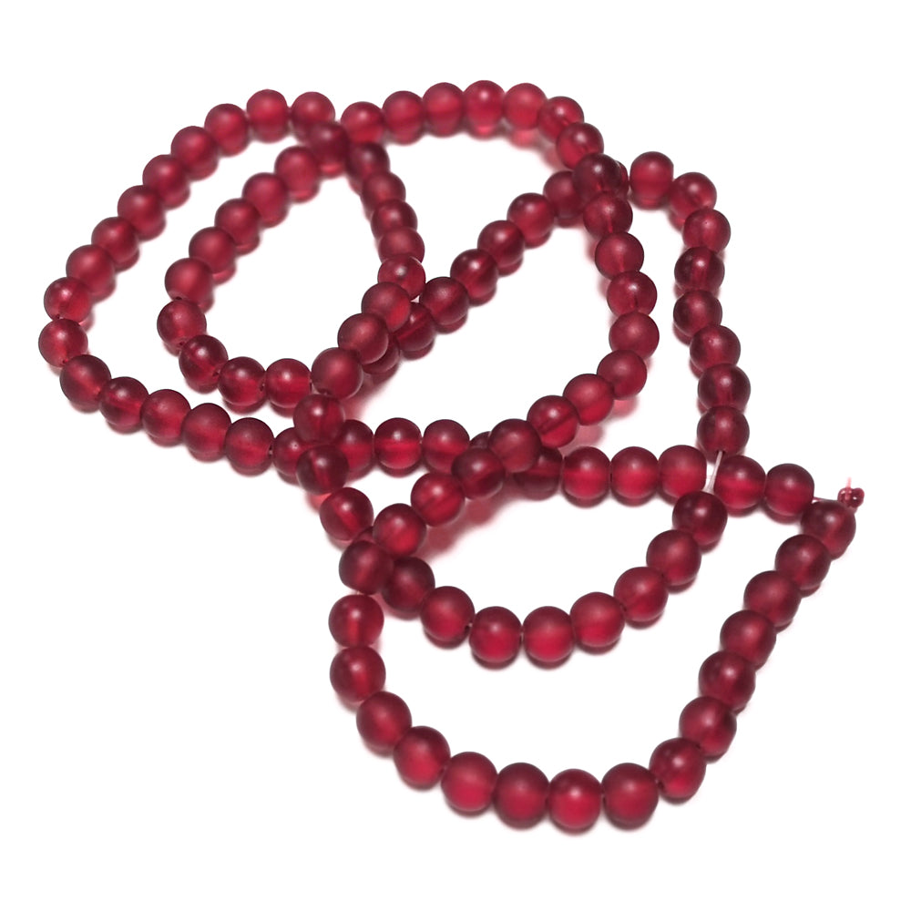 Dark Red Glass Beads Plain Round 8mm Frosted Strand Of 100+