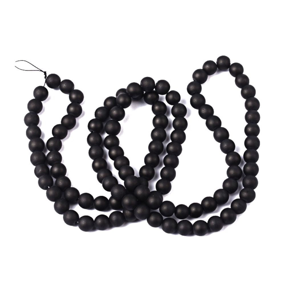 Black Glass Beads Plain Round 8mm Frosted Strand Of 100+