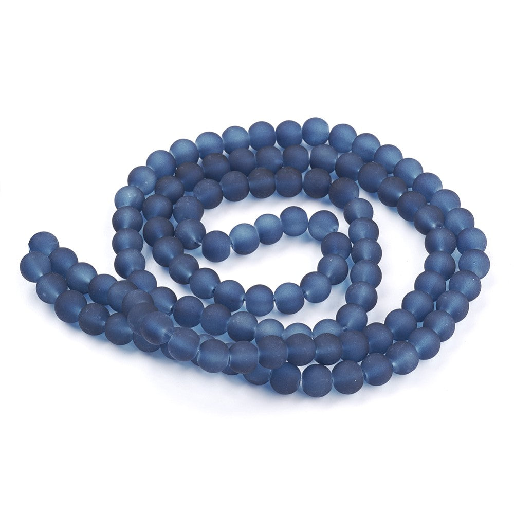 Dark Blue Glass Beads Plain Round 8mm Frosted Strand Of 100+