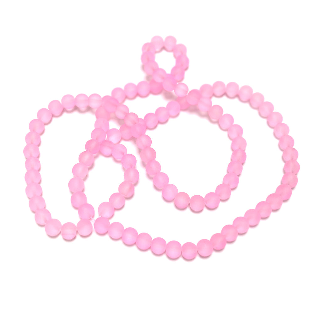 Pale Neon Pink Glass Beads Plain Round 8mm Frosted Strand Of 100+