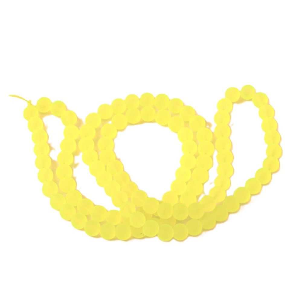 Neon Yellow/Green Glass Beads Plain Round 8mm Frosted Strand Of 100+
