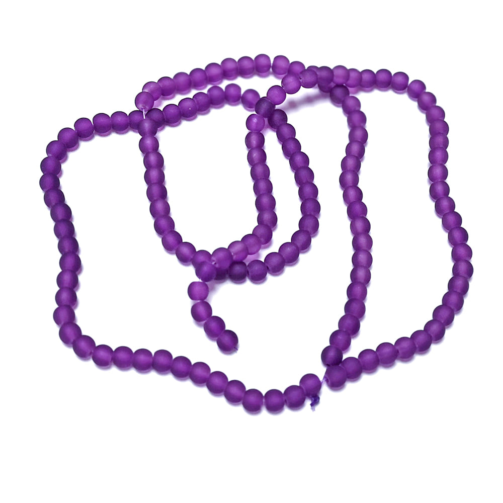 Dark Purple Glass Beads Plain Round 6mm Frosted Strand Of 135+