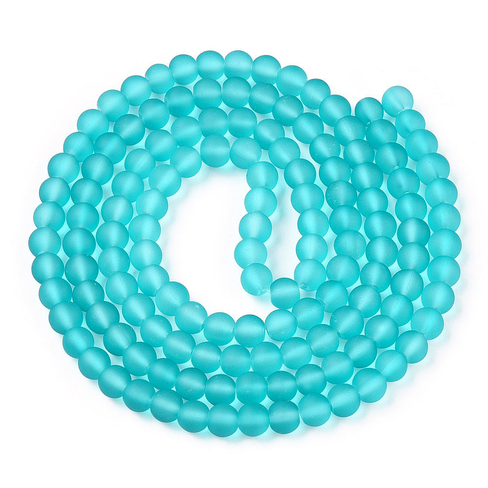 Teal Green Glass Beads Plain Round 6mm Frosted Strand Of 135+