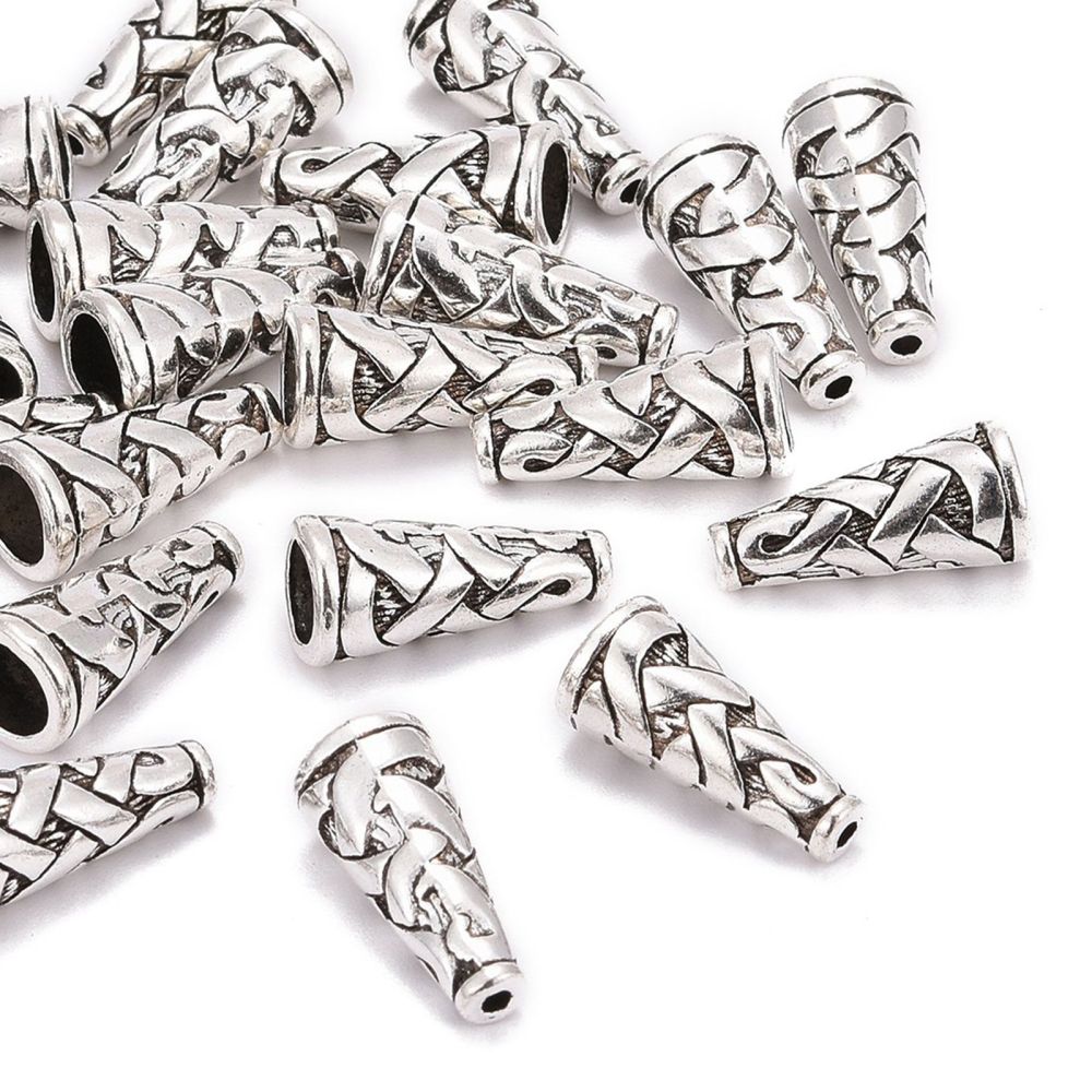 Metal Alloy Bead Caps Antique Silver Cone 18mm Pack Of 15