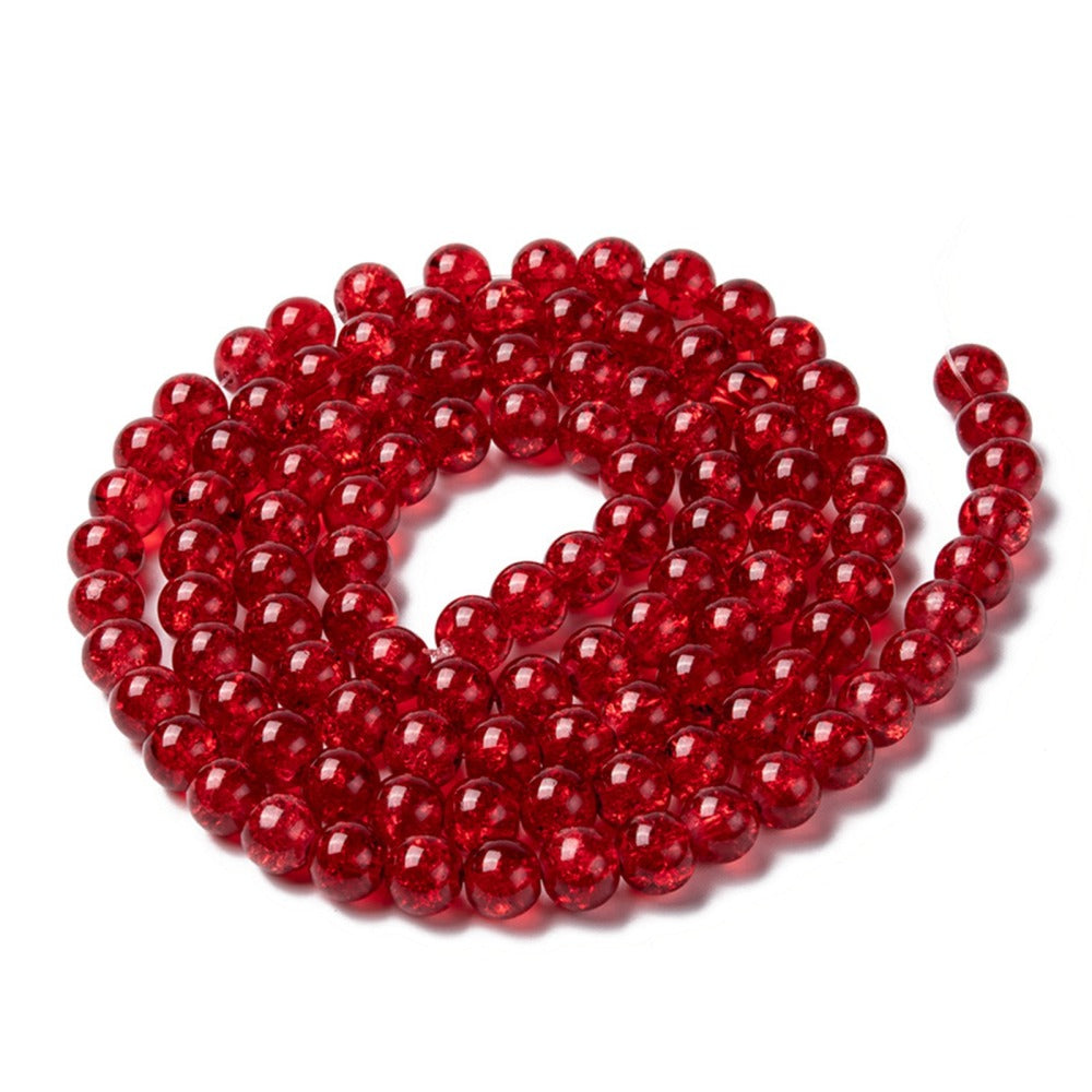 Red Cracked Glass Beads Plain Round 8mm Strand Of 95+