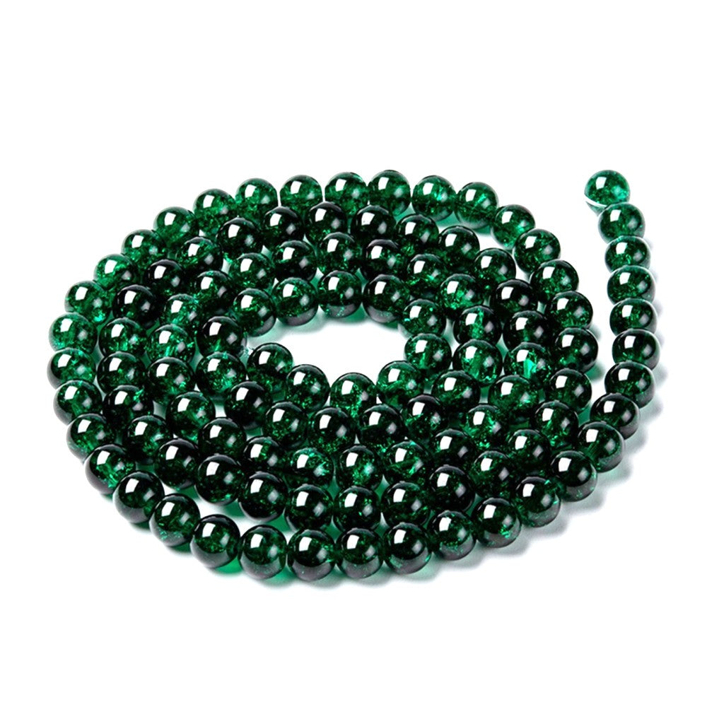 Green Cracked Glass Beads Plain Round 8mm Strand Of 95+