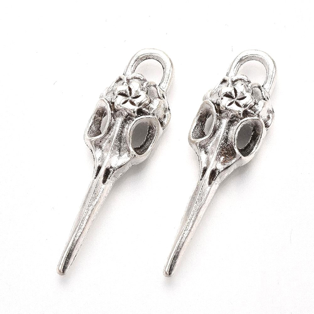 Metal Alloy Bird Skull Pendants Antique Silver 39mm Pack Of 2