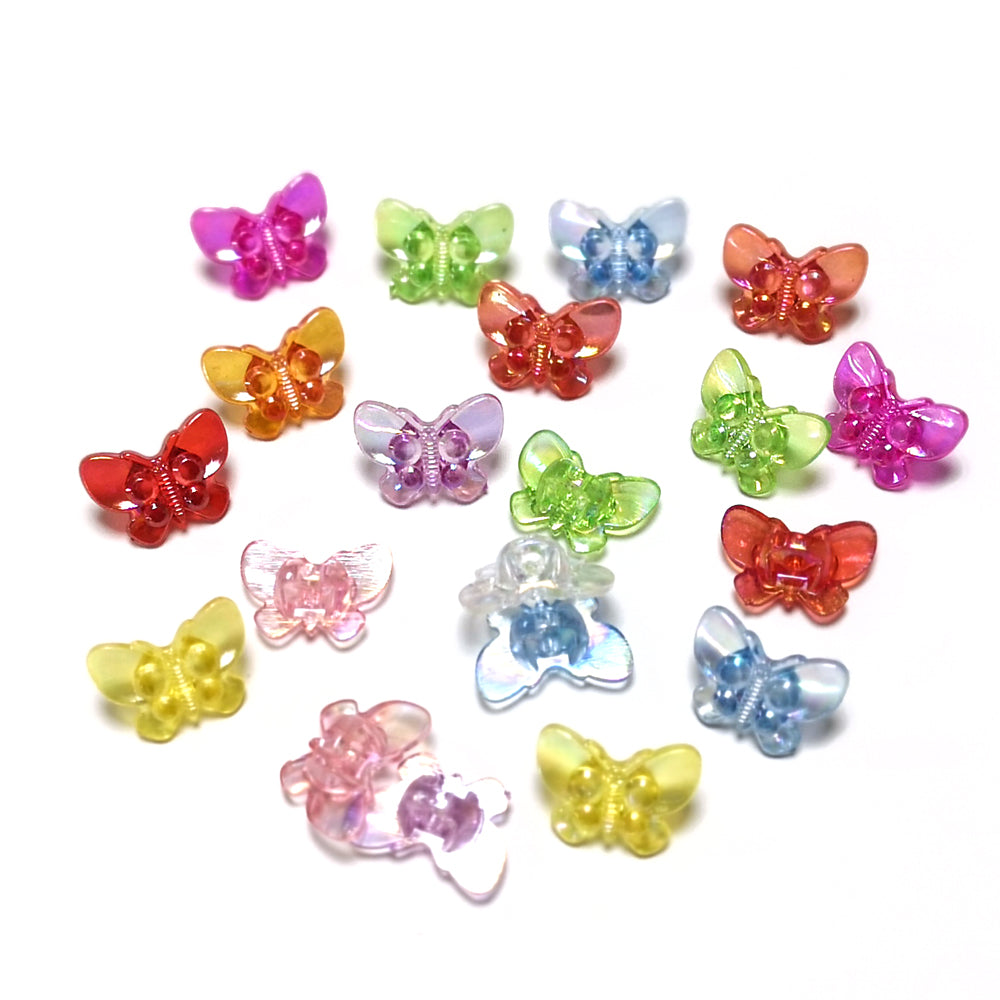 Acrylic Buttons Mixed-Colour Butterfly 15mm x 21mm Shank Pack Of 20