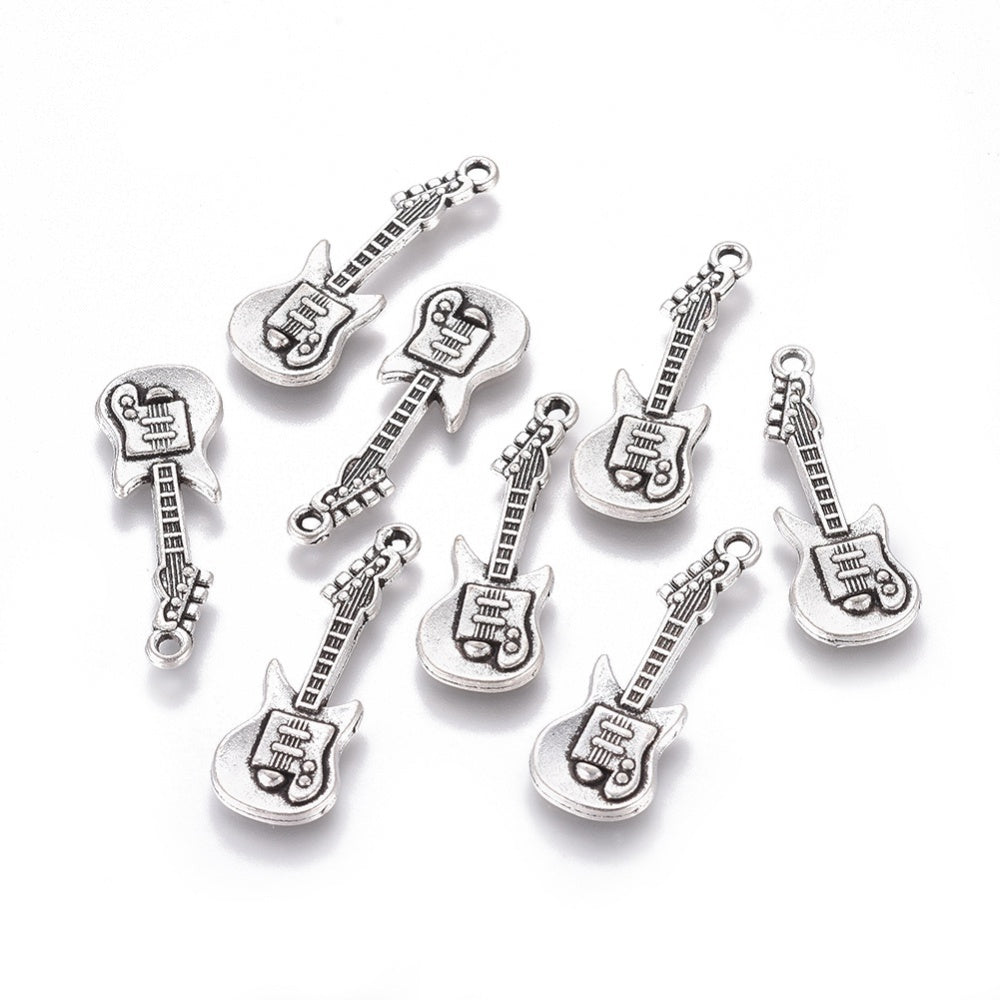 Metal Alloy Guitar Pendants Antique Silver 31mm Pack Of 25