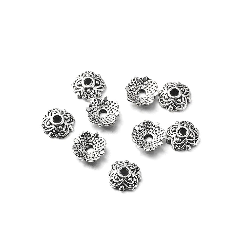 Metal Alloy Bead Caps Antique Silver Flower 7mm Pack Of 110+