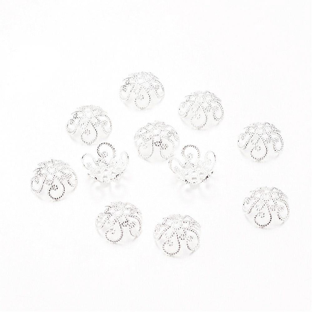Metal Alloy Bead Caps Silver Filigree 10x4.5mm Pack Of 30