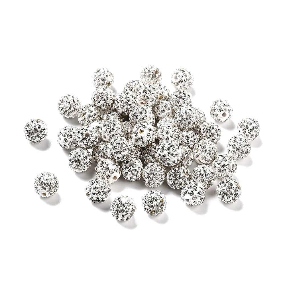 Silver Polymer Clay Beads Disco Ball 10mm Rhinestone Pack Of 10