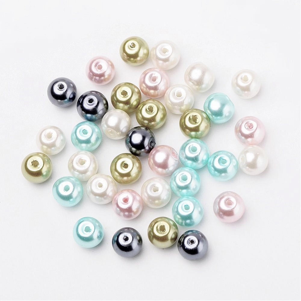 Mixed-Colour Glass Beads Plain Round 8mm Pearlised Pack Of 100