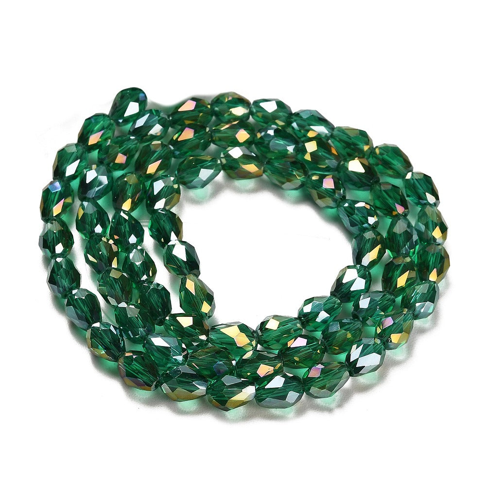 Teal Green Czech Crystal Beads Faceted Round Drop 15x10mm AB Strand Of 45+