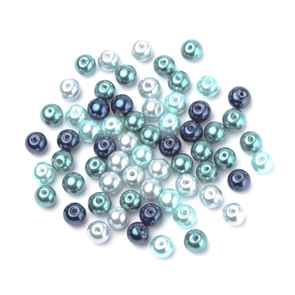 Dark Blue/Pale Blue Glass Beads Plain Round 8mm Pearlised Pack Of 100