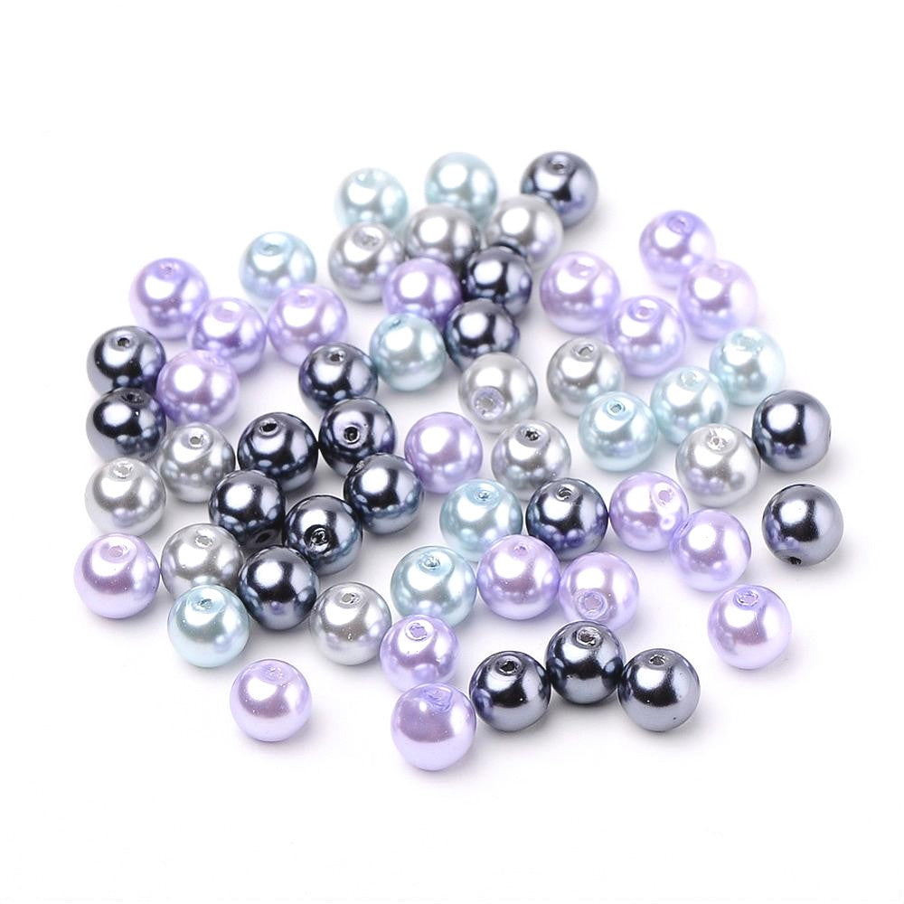 Blue/Silver Glass Beads Plain Round 8mm Pearlised Pack Of 100