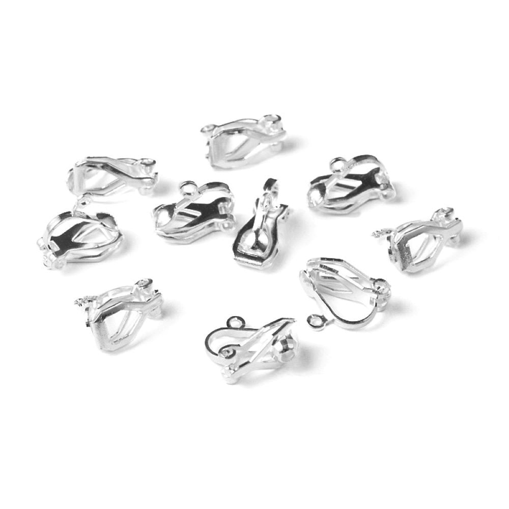 Brass Clip On Earrings Silver 13x7mm Pack Of 20