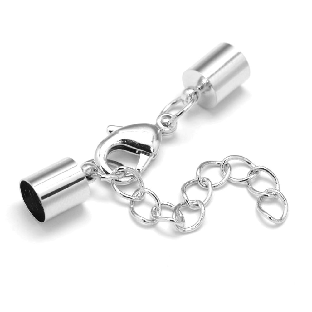 Brass Extender Chains With Clasp/End Caps Silver Barrel 35mm Pack Of 2