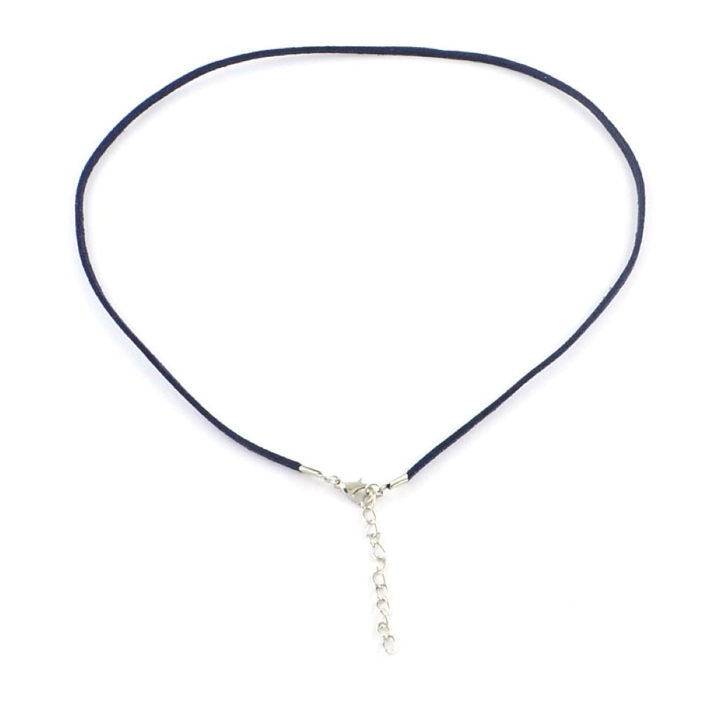 Faux Suede Necklace Blanks Dark Blue/Silver 49x2mm Pack Of 5