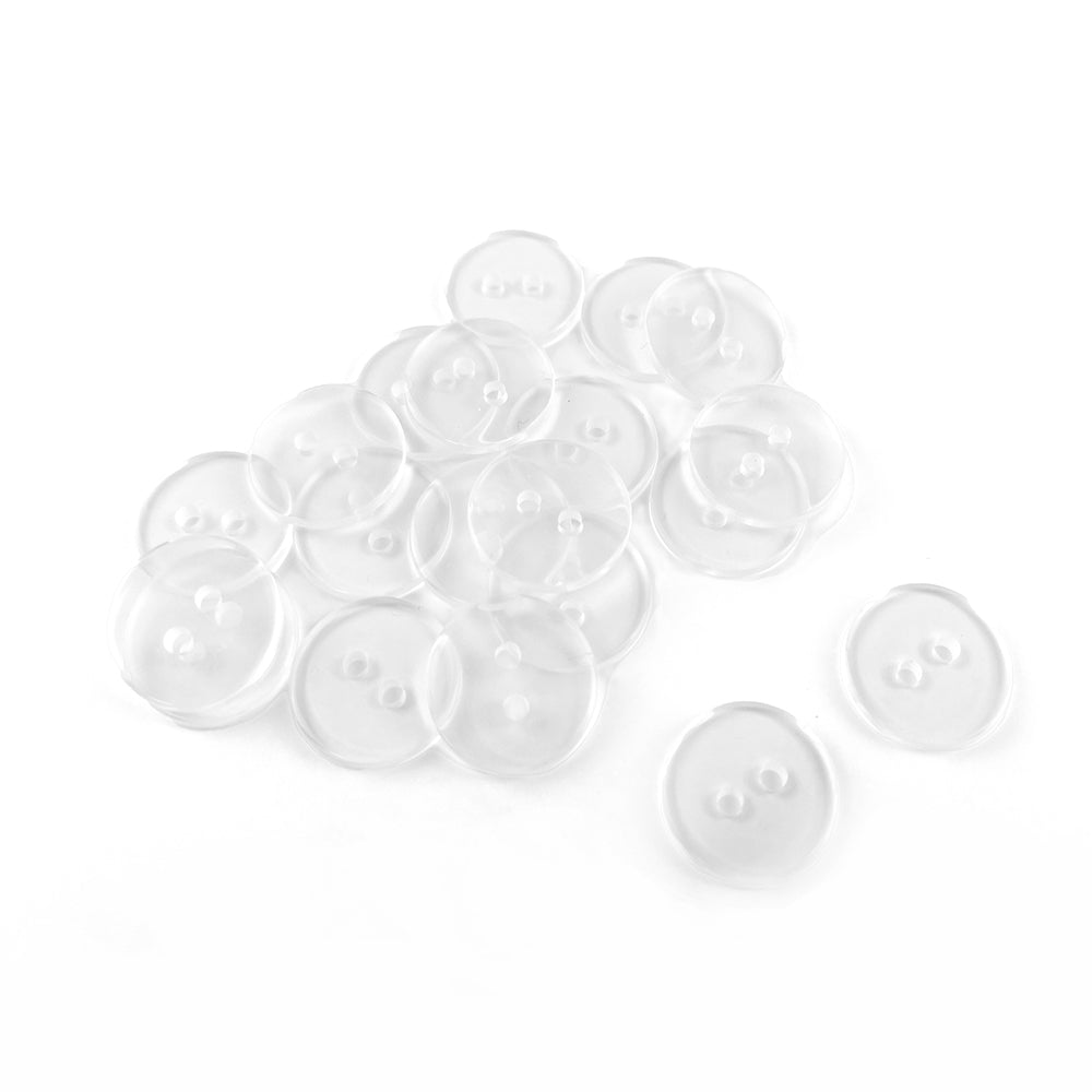 Resin Buttons Clear Round 15mm 2-Hole Pack Of 20