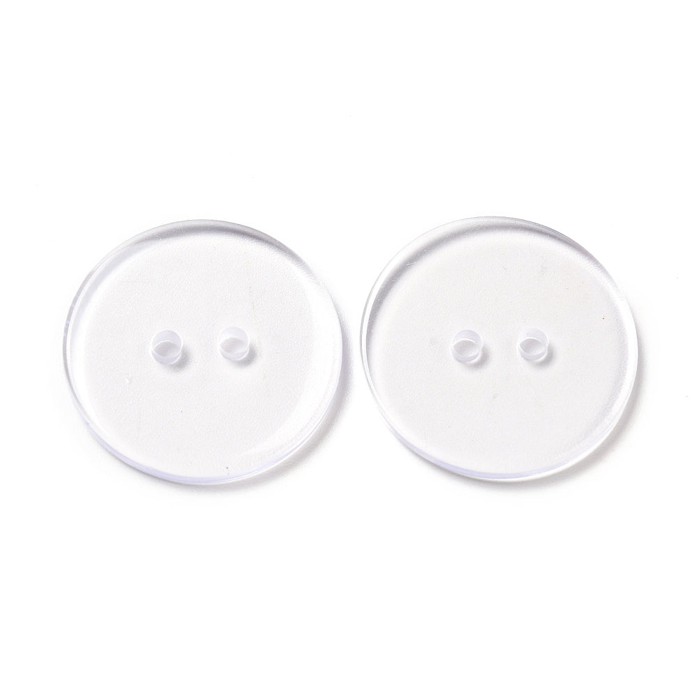 Resin Buttons Clear Round 23mm 2-Hole Pack Of 10