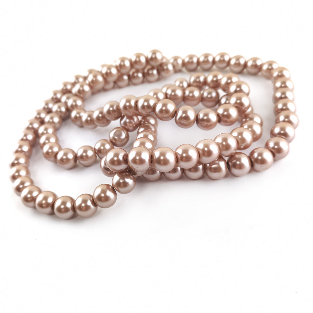 Pale Bronze Glass Beads Plain Round 8mm Pearlised Long Strand Of 100+