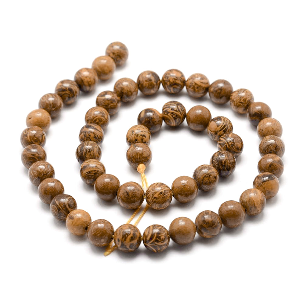 Brown/Orange Miriam Calligraphy Stone Beads Plain Round 8mm Strand Of 45+