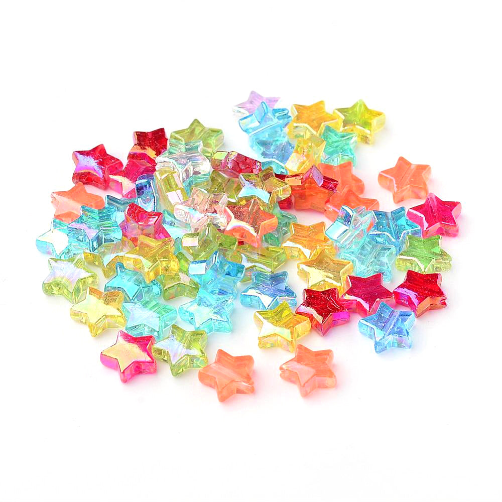 Mixed-Colour Acrylic Beads Star 11mm AB Pack Of 150+