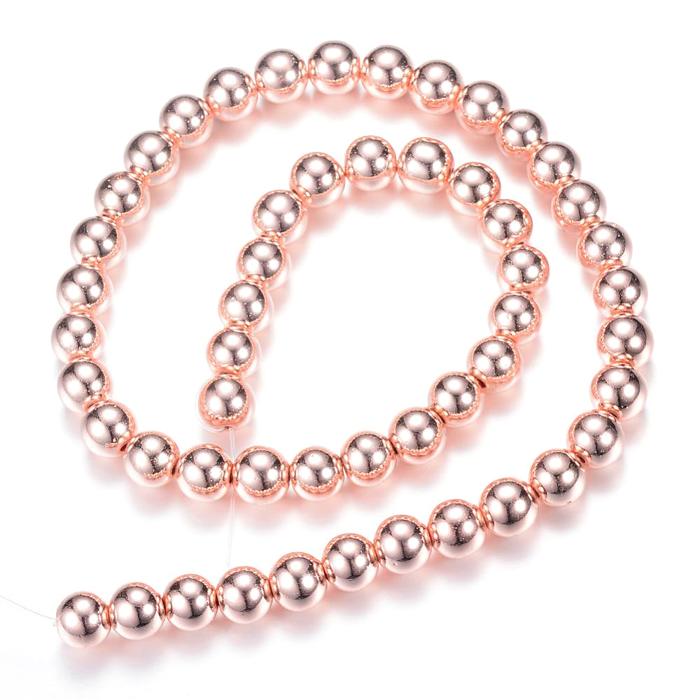 Rose Gold Hematite (Non Magnetic) Beads Plain Round 6mm Plated Strand Of 65+