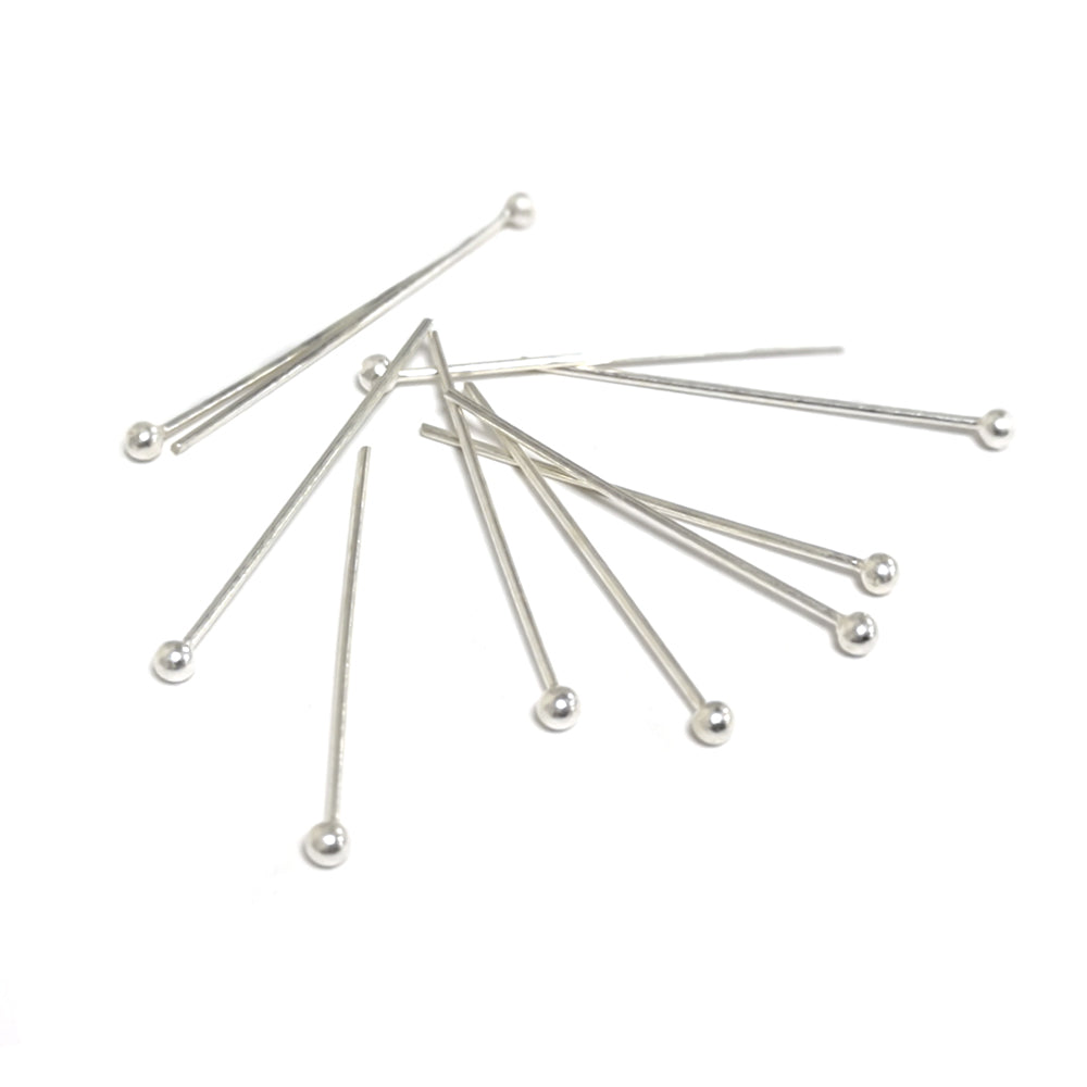 925 Sterling Silver Ball Head Pins Bright Silver 0.5x20mm Pack Of 10