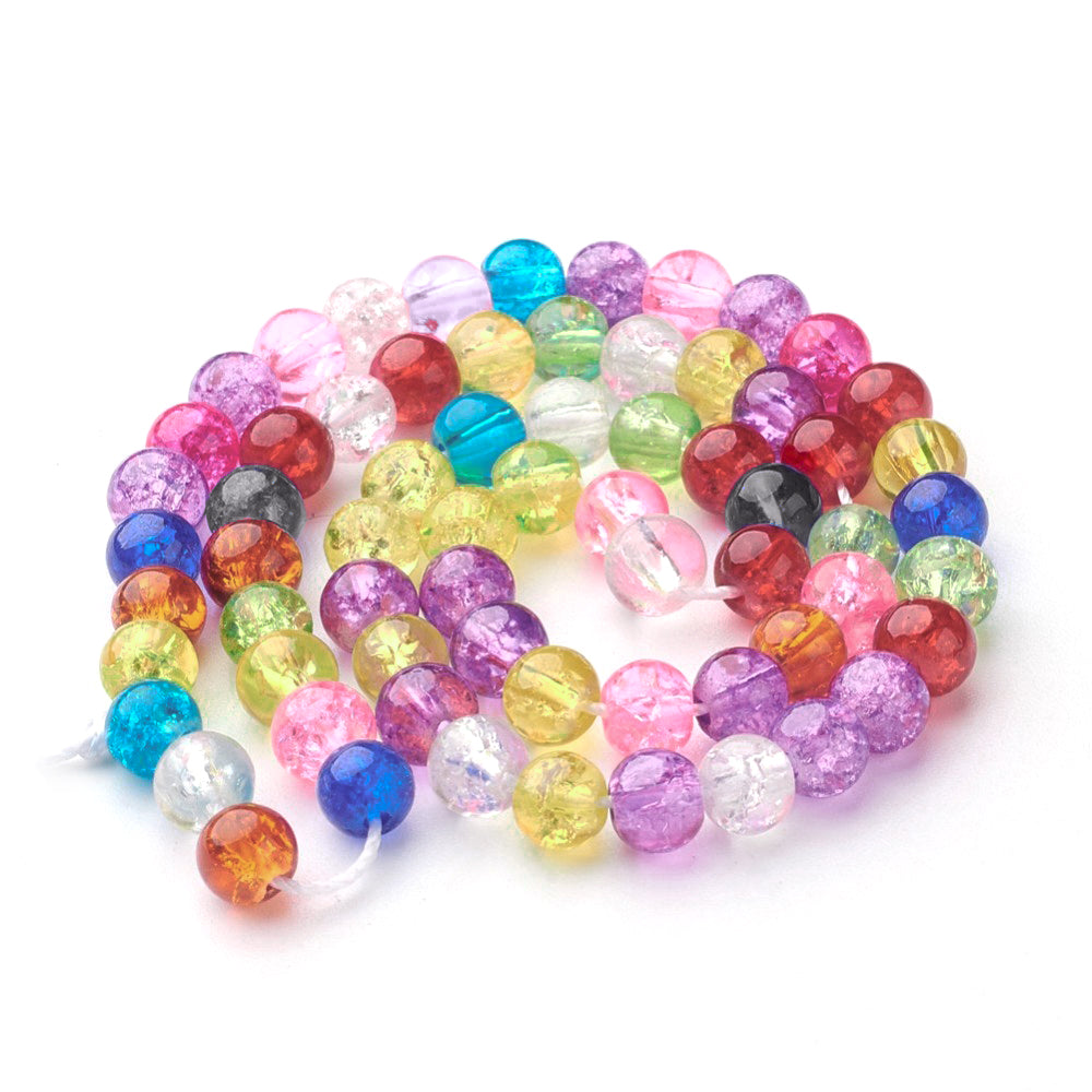 Mixed-Colour Cracked Glass Beads Plain Round 6mm Strand Of 60+