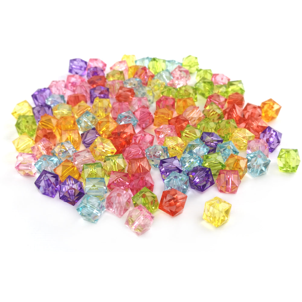 Mixed-Colour Acrylic Beads Faceted Cube 10mm Pack Of 100+