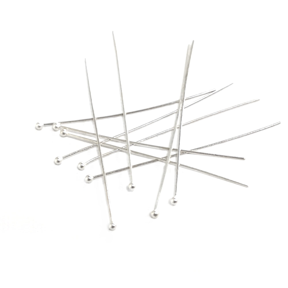 925 Sterling Silver Ball Head Pins Bright Silver 0.5x40mm Pack Of 10