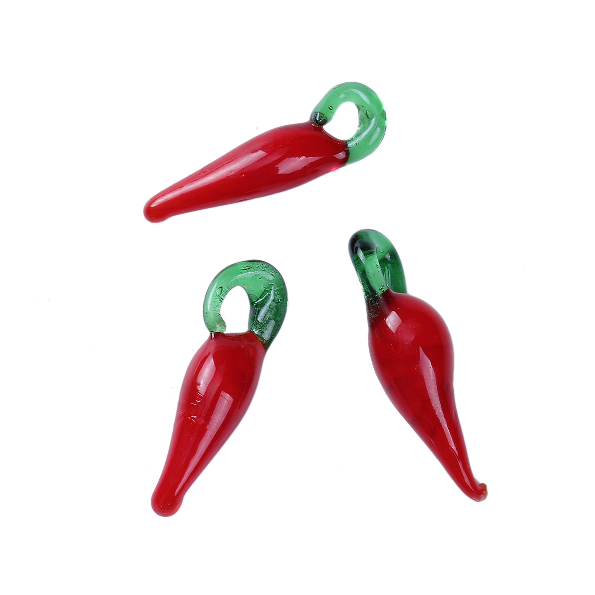 Lampwork Glass Chilli Pepper Pendants Red/Green 12x30mm Pack Of 10