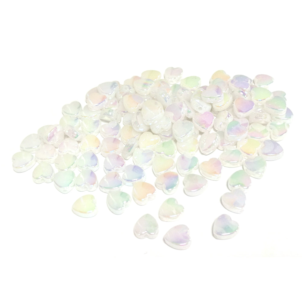 White Acrylic Beads Heart 8.5x9mm AB Pack Of 100+