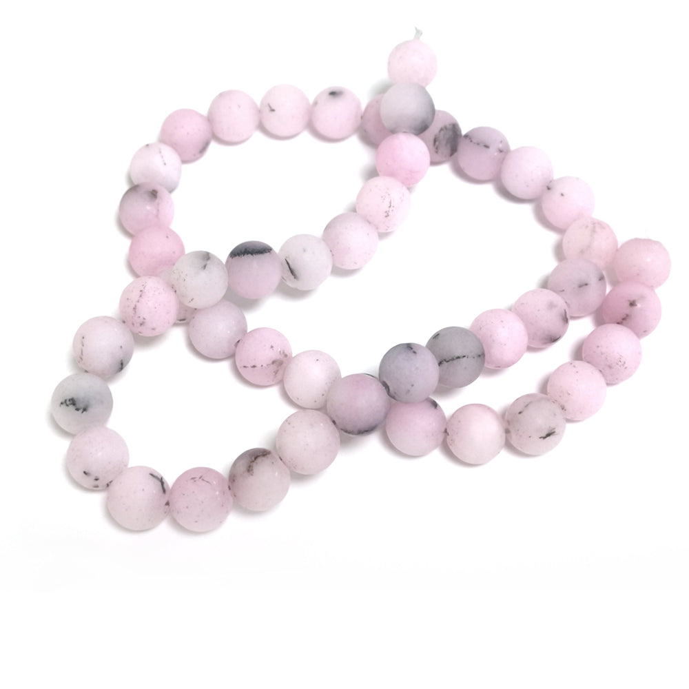 Pink/Black Cherry Blossom Jasper Beads Plain Round 8mm Frosted Strand Of 45+