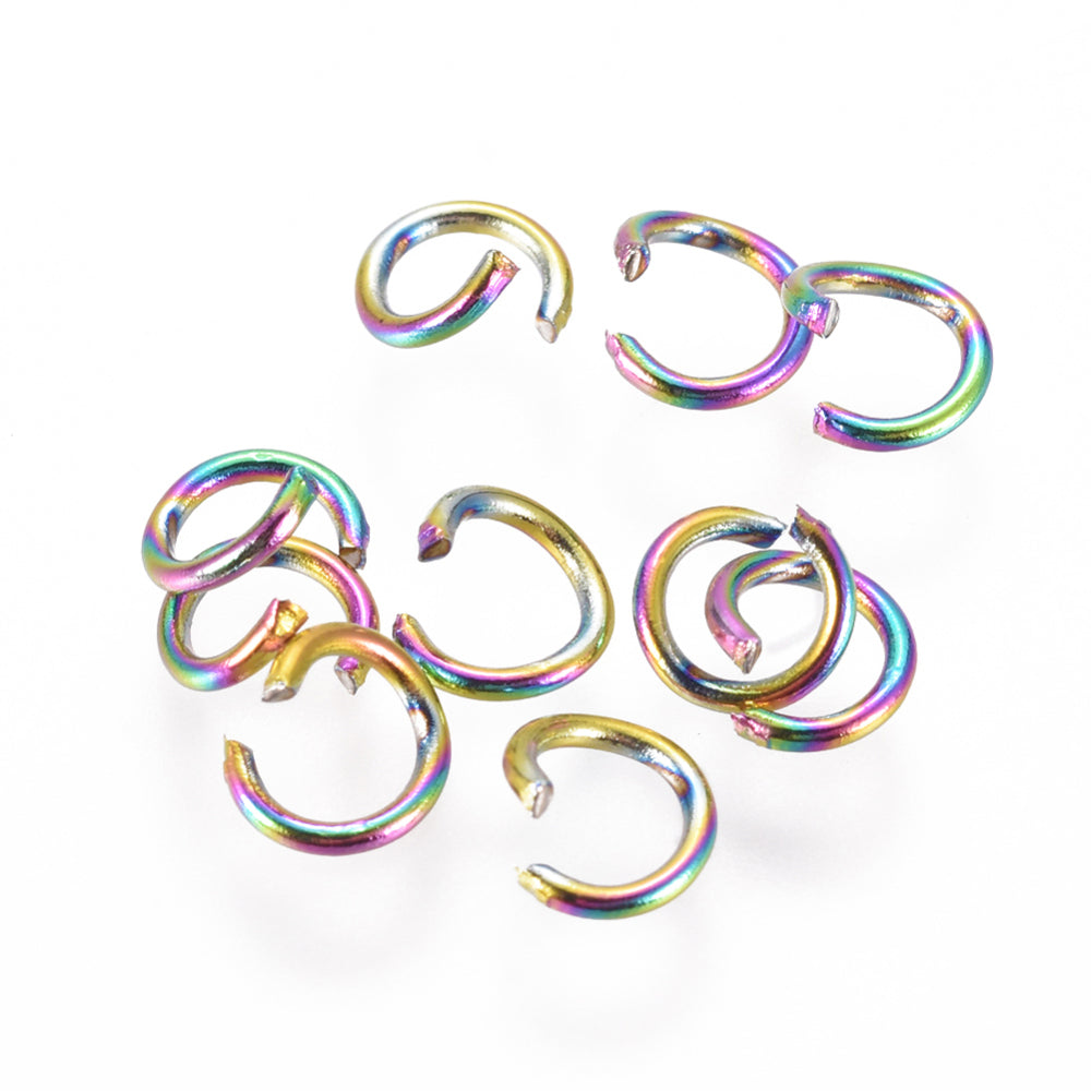 304 Stainless Steel Fully Open Jump Rings Rainbow Round 0.7x5mm Pack Of 20
