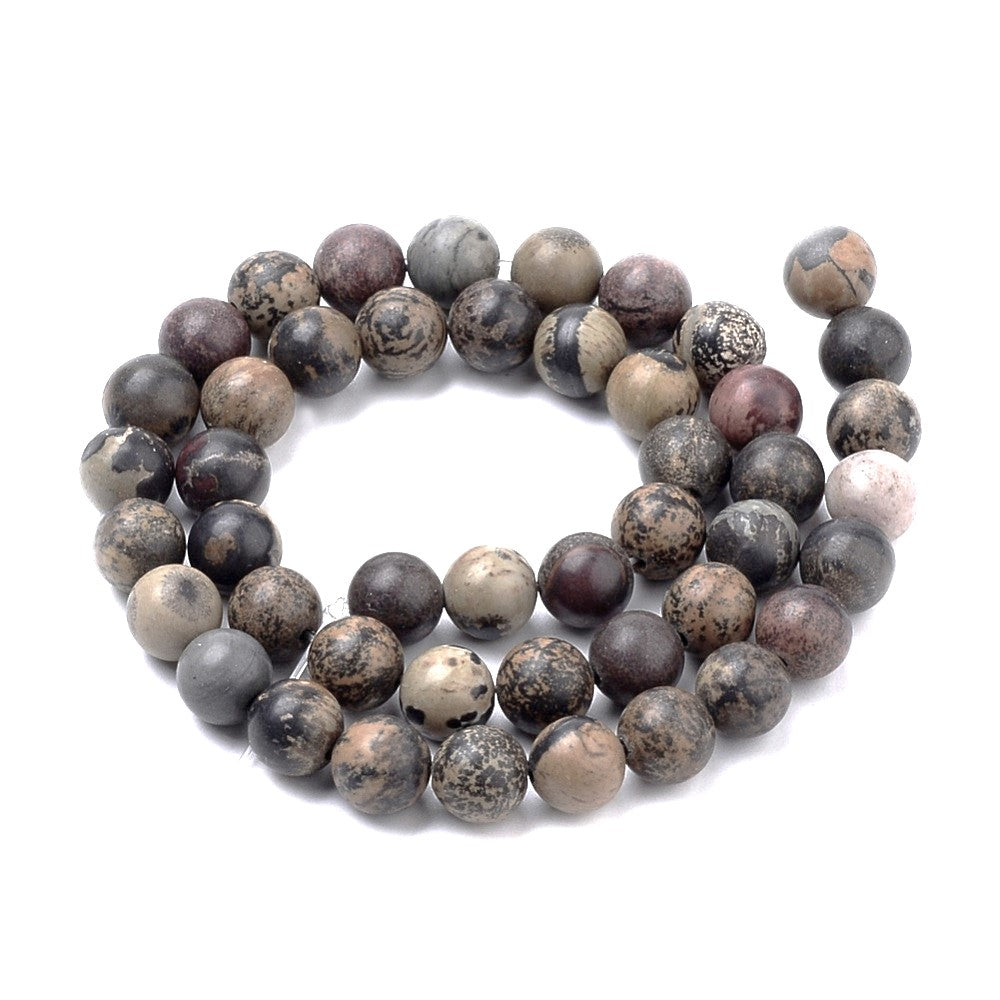 Brown/Grey Chohua Jasper Beads Plain Round 8mm Strand Of 45+
