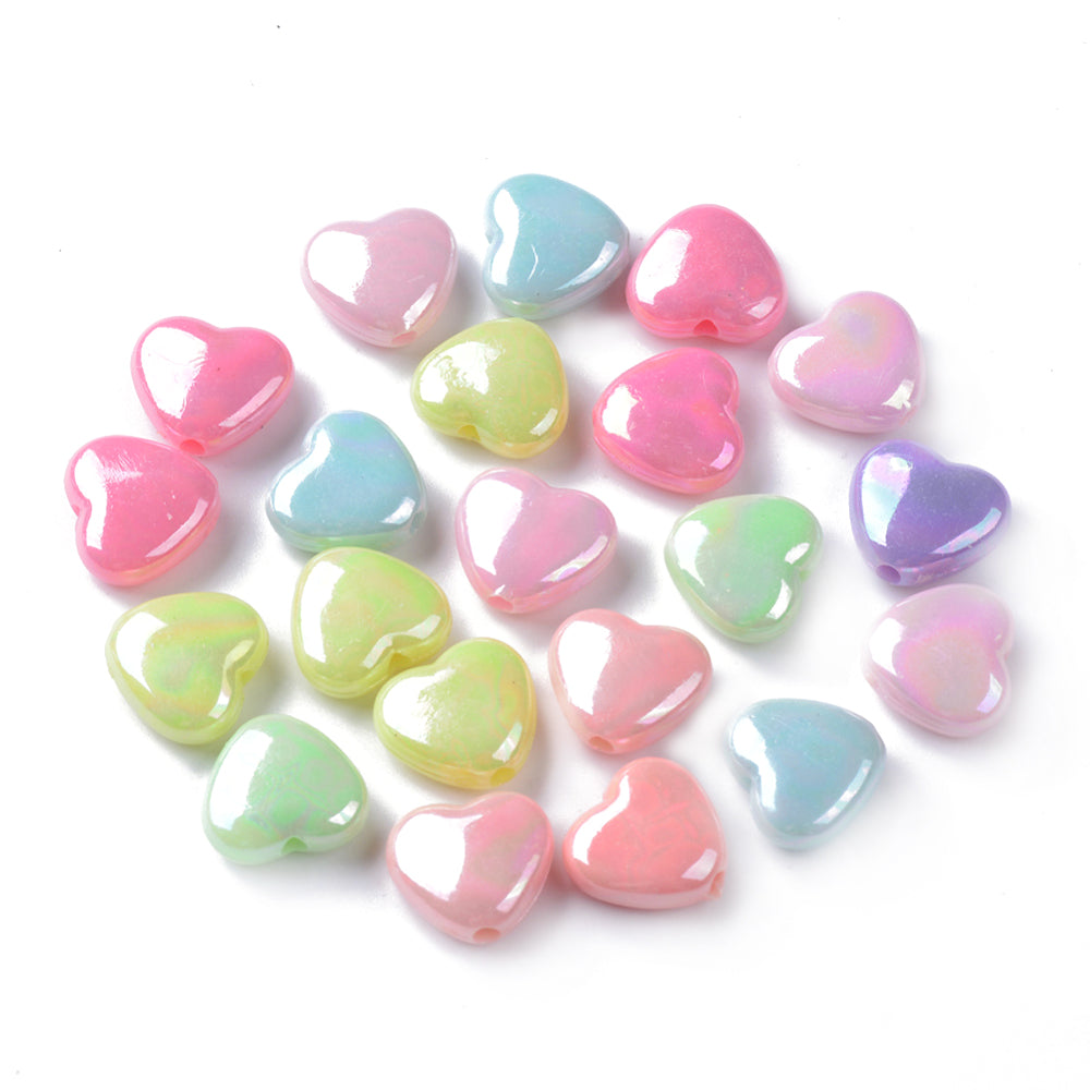 Pastel Mixed-Colour Acrylic Beads Heart 11x10mm AB Pack Of 100+