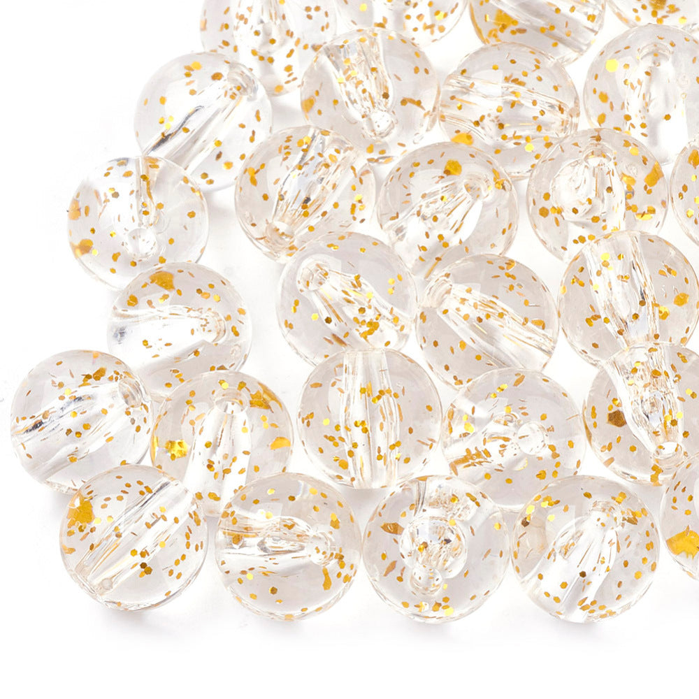 Clear/Gold Glitter Acrylic Beads Plain Round 10mm Pack Of 50+