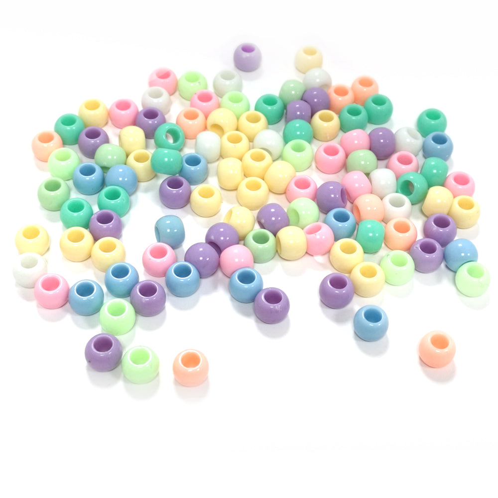 Pastel Mixed-Colour Acrylic Pony Beads Plain Rondelle 8x10mm Pack Of 100+