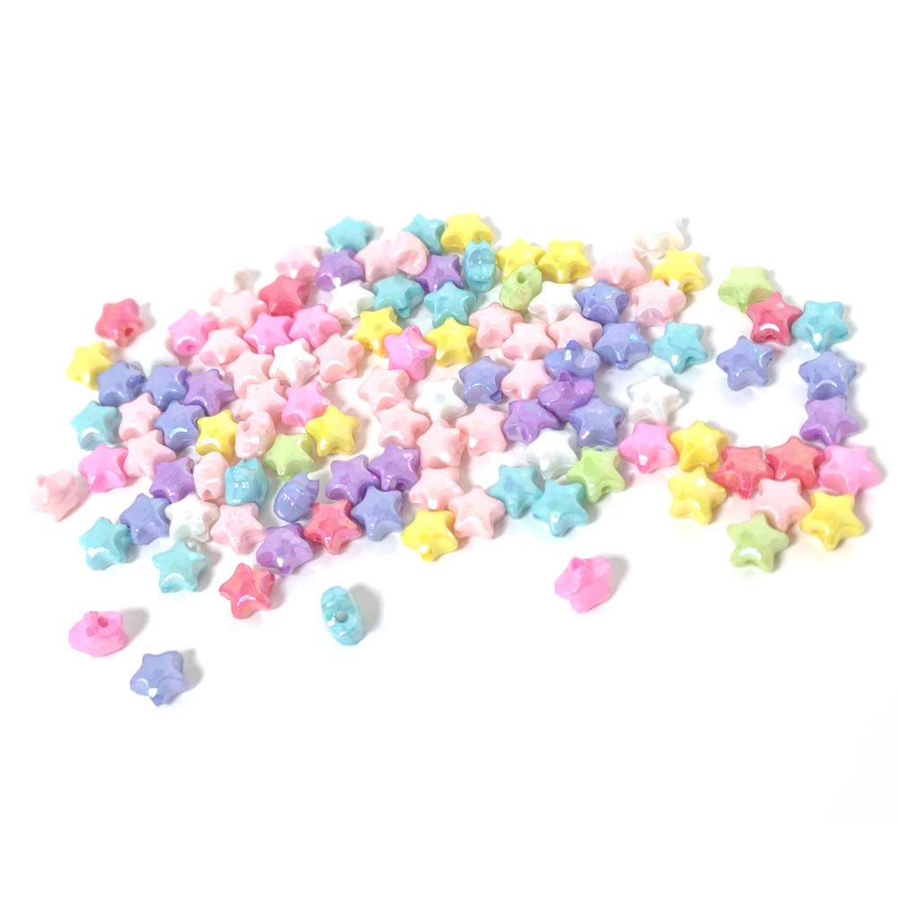Mixed-Colour Acrylic Beads Faceted Puffy Star 10mm AB Pack Of 100+