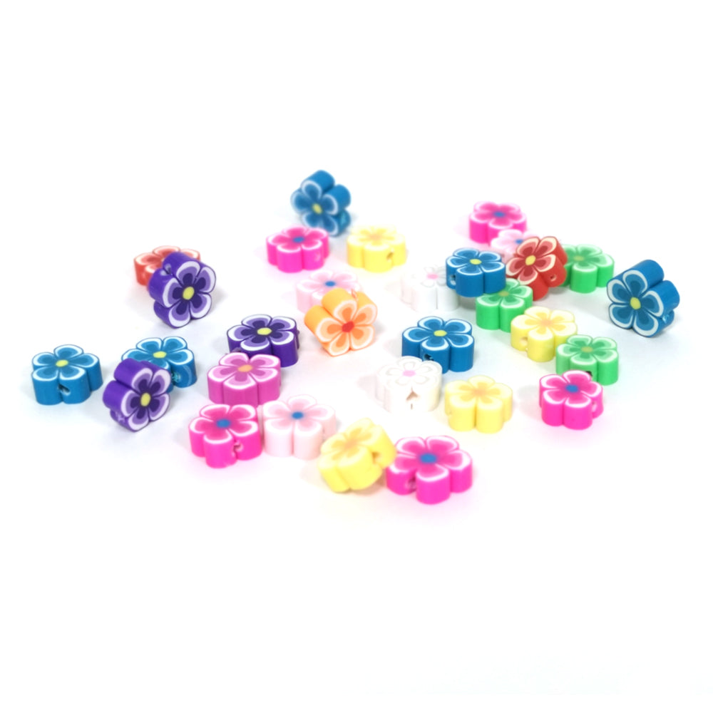 Mixed-Colour Polymer Clay Beads Flower 11-13mm Pack Of 30