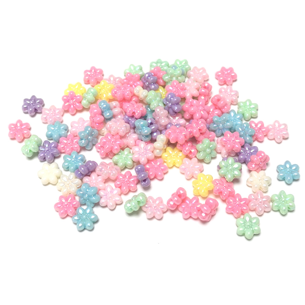 Pastel Mixed-Colour Acrylic Beads Flower 10x11mm AB Pack Of 100+