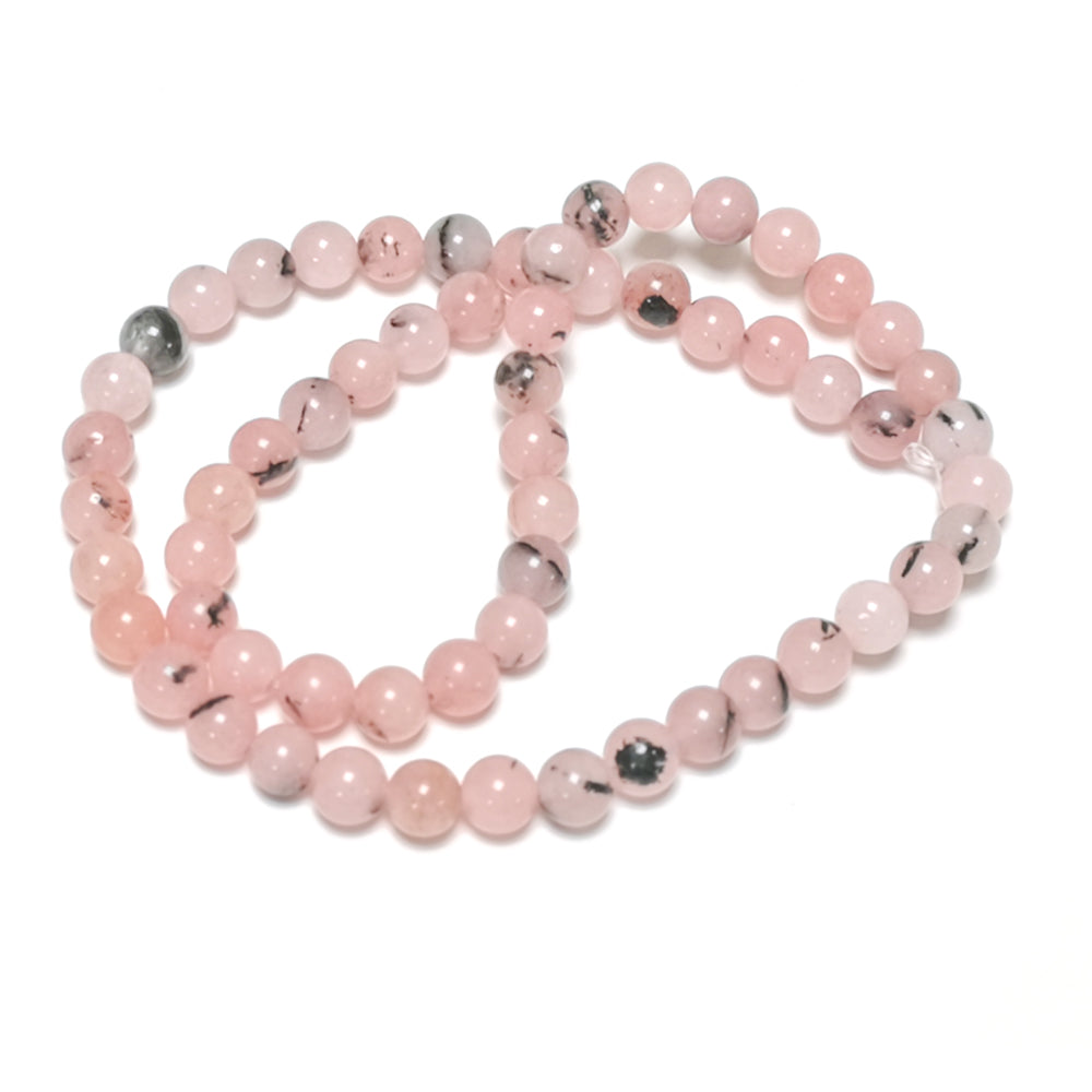 Pink/Black Cherry Blossom Jasper Beads Plain Round 6-6.5mm Strand Of 60+