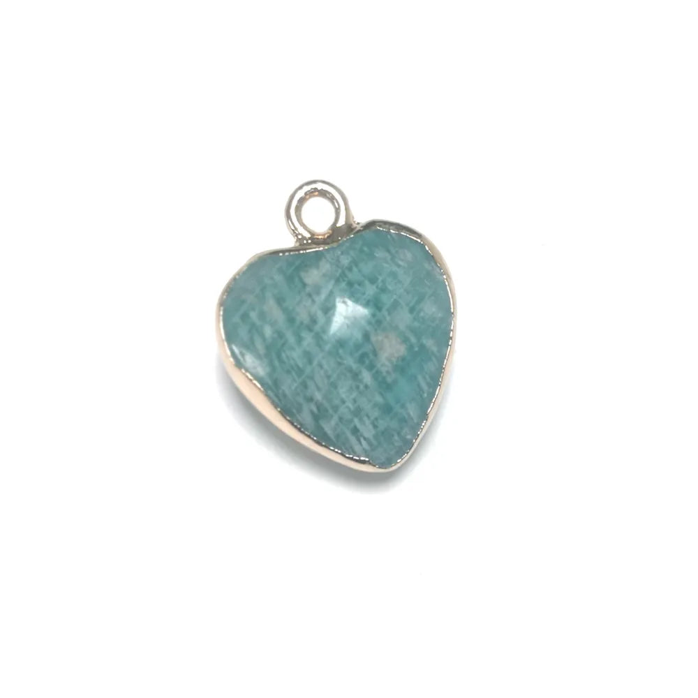 Amazonite Faceted Heart Pendant Turquoise/Gold 15x18mm