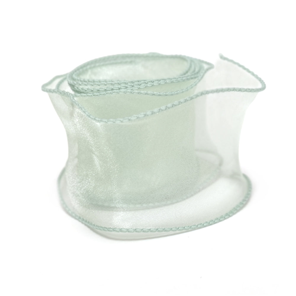 Organza Chiffon Ribbon Sage Green 1M Continuous Length 50mm Wide Nylon Wired
