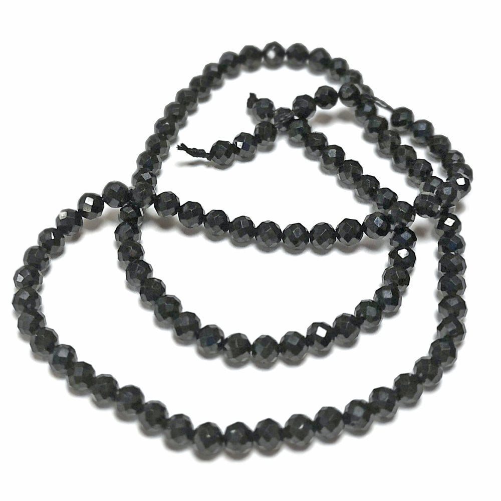 Black Spinel Beads Faceted Round 4mm Strand Of 100+